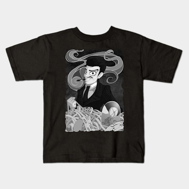 Classic Gomez Addams- Black and White Kids T-Shirt by Happy Bitey Snake